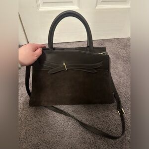 Genuine leather Brown Suede Top Handle Purse Made In Italy
